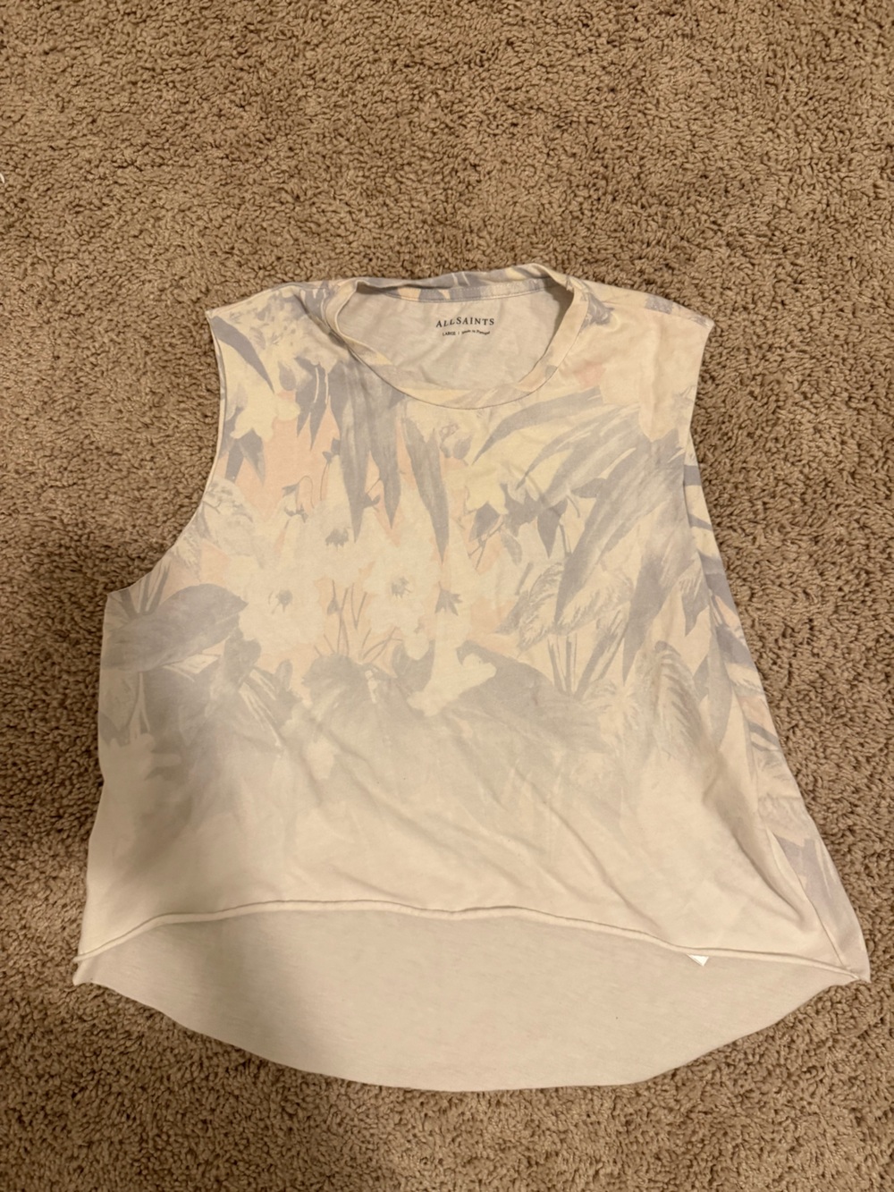 All Saints Floral Tank in Cream with Pale Blue and Soft Pink Accents